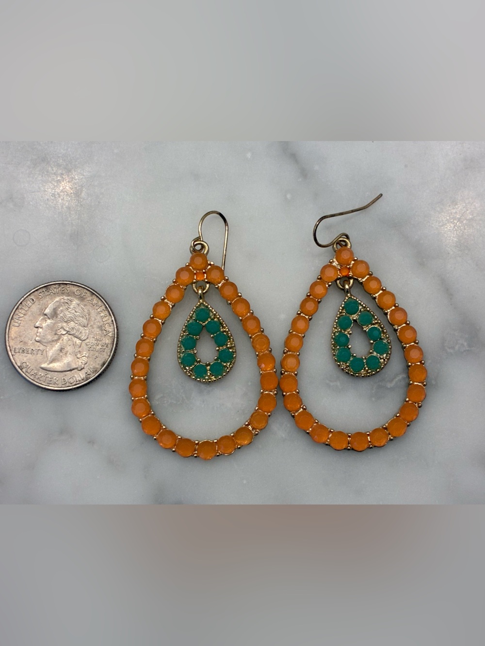 Orange and Teal Teardrop Dangle Earrings - Women Jewelry